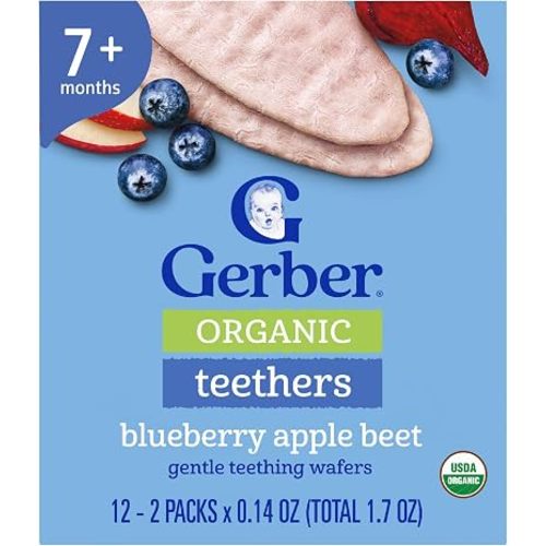 Gerber Teethers, Blueberry Apple Beet Organic Teething Wafers, Baby Teething Snacks, 6PK