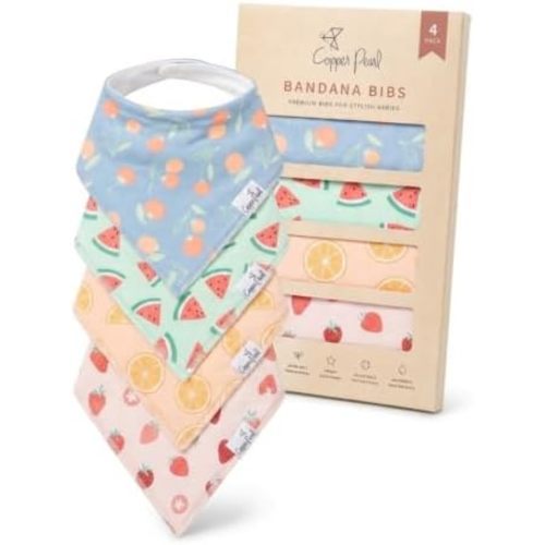 Copper Pearl Baby Bibs 4 Pack, Printed Bandana Drool Bibs for Baby Girl & Boy, Soft Cotton Drooling Teething Bibs
