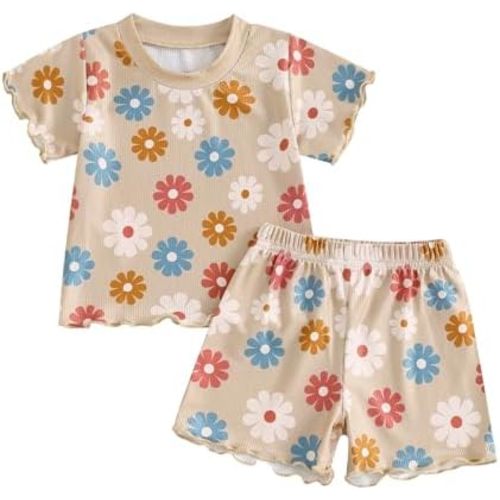 Toddler Baby Girl Clothes Summer Short Sleeve Floral Print T Shirt Tops + Elastic Shorts Set Infant Casual Outfits