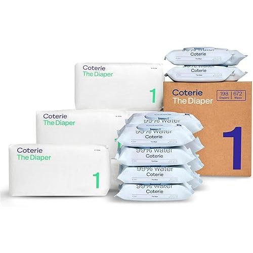 Baby Wipes & Diapers Kit - Size 1 (198 Count) + Wipes (12 Pack)
