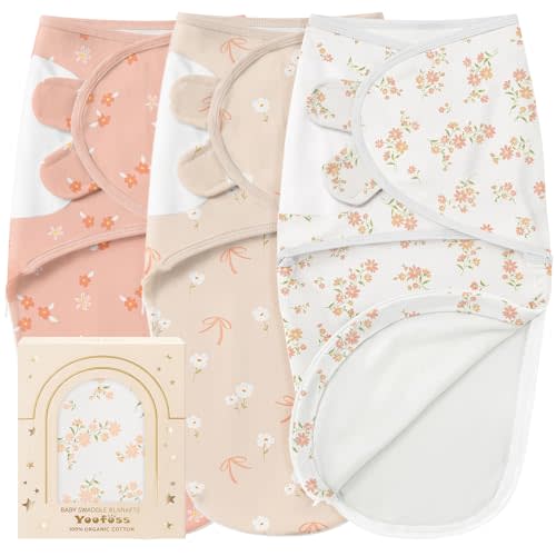 Yoofoss Baby Swaddles for Newborns 100% Organic Cotton, Adjustable Swaddle 0-3 Months 2 Zippers Newborn Swaddle Sack, Breathable Soft Durable