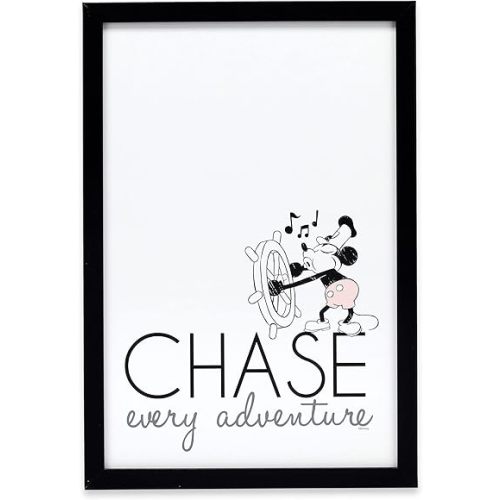 Disney Mickey Mouse Chase Every Adventure Framed Wood Wall Decor - Vintage Mickey Mouse Wall Art Featuring Steamboat Willie