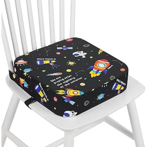 Toddler Booster Seat for Dining Table, Kids Booster Seat for Kitchen Chair with Non-Slip Bottom, Portable Detachable Washable Increasing Cushion with 2 Adjustable Straps (Universe)