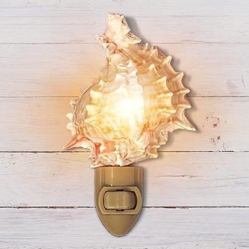 Tumbler Home Shell Night Light, Seashell Nightlight for Bathroom, Unique Coastal Night Light for Nautical, Ocean & Beach Décor