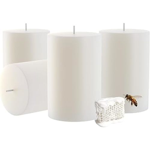 White Natural Beeswax Pillar Candles-80 Hours Burn Time 100% Pure Beeswax Candles | Organic Bees Wax for Home, Prayer, Christmas, Party | Unscented, Smokeless, Dripless 4 Pack (2×3 inch)