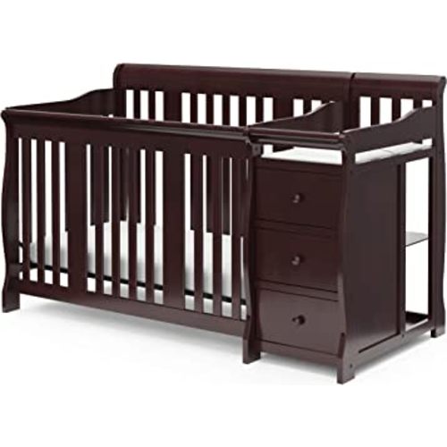 Storkcraft Portofino 5-in-1 Convertible Crib and Changer (Espresso) – Crib and Changing -Table Combo with 3 Drawers, Includes Baby Changing Pad, Converts to Full-Size Bed