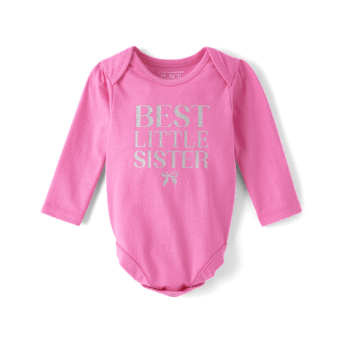 Baby Best Little Sister Graphic Bodysuit - Pink