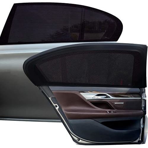 Tevlaphee Car Window Shades, 2 Pack Car Sunshade for Kids Breathable Universal Sun Visor Car Net for Baby with Certified UV for Side Window, Spandex Mesh Material Protect Privacy for Family (L)