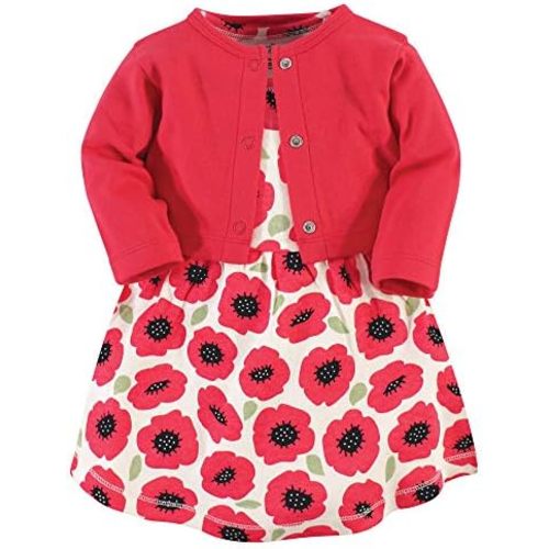 Touched by Nature Infant Toddler Girls Organic Cotton Dress and Cardigan, Rainbows Sunshine