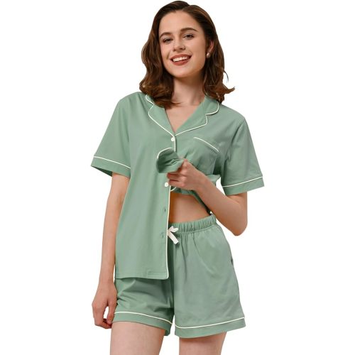 100% Cotton Pajamas for Women Sets 2 Pieces Pjs Button short sleeves with Pockets Soft Sleepwear Loungewear XS-XXL