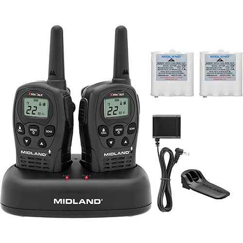 Midland - LXT500VP3, 22 Channel FRS Walkie Talkies with Channel Scan - Extended Range Two Way Radios, Silent Operation, Batteries Included (Pair Pack) (Black)