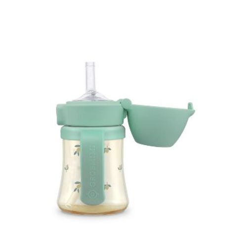 Grosmimi PPSU Straw Cup with Flip Top - 6oz (12 Months+) Olive Pistachio 6oz