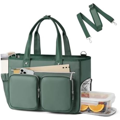 TOPEAST Work Bag for Women, Lightweight Nurse Tote Bag with Insulated Compartment, Teacher Work Tote with Water Bottle Holder