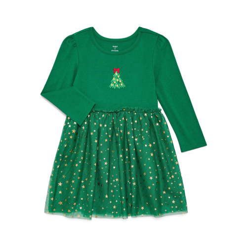 Holiday Time Toddler Girls' Christmas Tutu Dress with Long Sleeves, Sizes 12M-5T