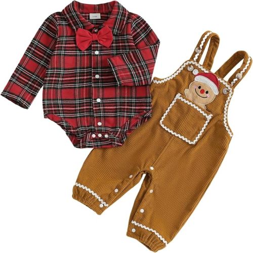 Socutebabe Holiday Baby Boy Outfit Romper Overalls Hat 3 Piece Clothes Set