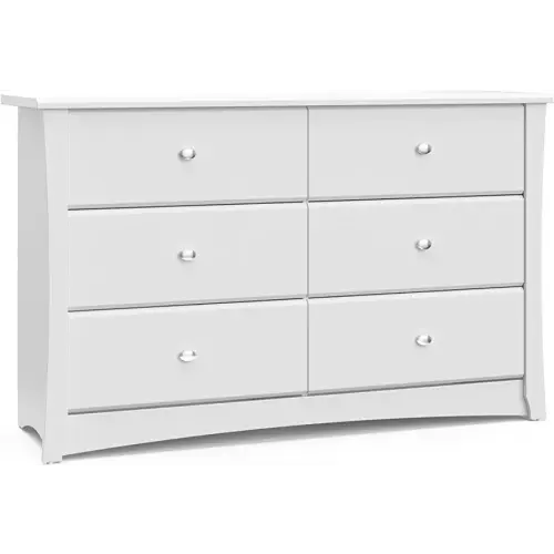 Storkcraft Crescent 6 Drawer Double Dresser (White) – GREENGUARD Gold Certified, Nursery Dresser for Kids Bedroom