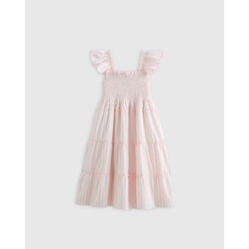 100% Organic Cotton Poplin Smocked Dress - Toddler Girl in Pink Stripe