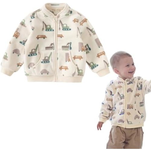 DAVE&BELLA Toddler Printed Polar Fleece Jacket, Zip Up Lightweight Outerwear for Kids Boys Girls Fall Spring Coat 2-9 Years