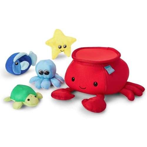 Manhattan Toy Neoprene Crab 5-Piece Floating Spill n Fill Bath Toy with Quick Dry Sponges and Squirt Toy