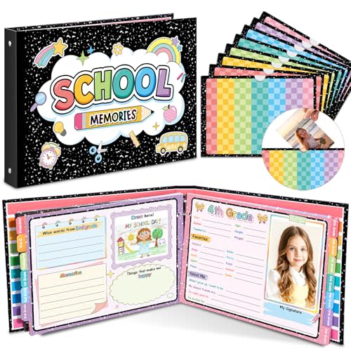 School Memory Book for Kids School Scrapbook Album,Composition Notebook | with 15 Keepsake Pocket, from Preschool to 12th Grade, Schools Day & Year Memory Book, for Storage Childhood Photo Picture