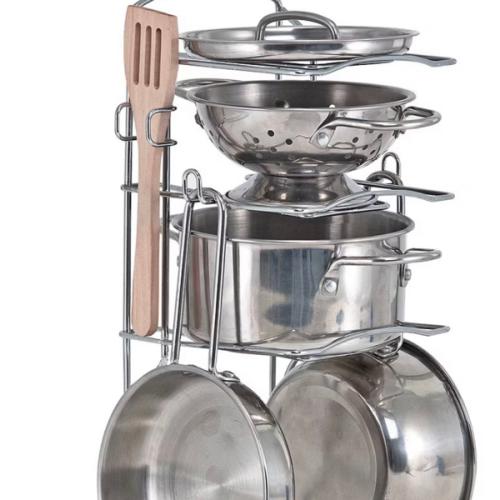 Melissa & Doug Let's Play House! Pots & Pans Set: Metal Pretend Kitchen Accessories, Stackable Storage Toy