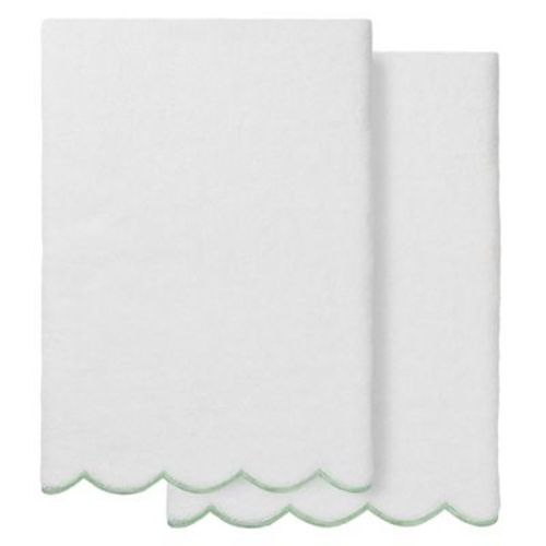 Linum Home Textiles 100% Turkish Cotton ADORNIA Scallop Towel Collection-Green-2 Pcs Bath Towel