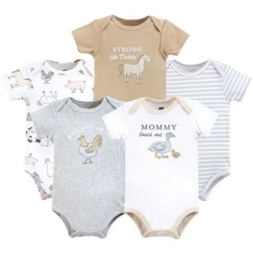 Hudson Baby Infant Baby Cotton Bodysuits 5-Pack, Farm World, 0-3 Months