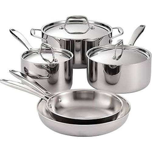 Tramontina Signature Tri-Ply Clad Stainless Steel 8-Piece Cookware Set with Lids, Pots and Pans Kitchen Set, Induction-Ready, Dishwasher-Safe, NSF-Certified, Made in Brazil