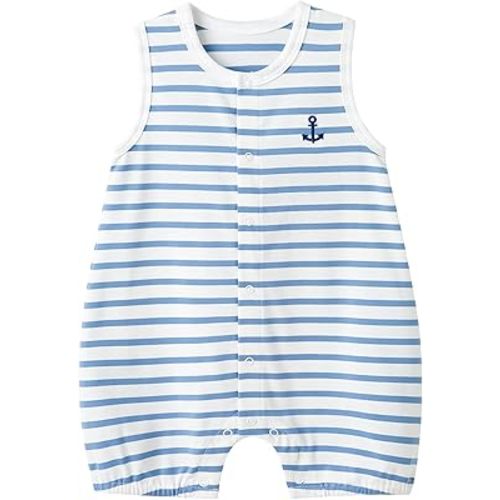 Amazon.com: pureborn Baby Boy Romper Nautical Sleeveless Cotton One-Piece Summer Outfit White Blue Stripes 3-6 Months: Clothing, Shoes & Jewelry