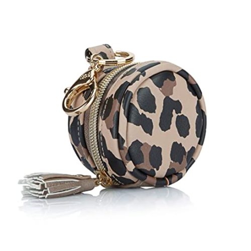 Itzy Ritzy Pacifier Holder Case with Clip - Pacifier Case Includes Clasp to Easily Attach to a Diaper Bag or Purse, Measures 2.5" in Diameter and Holds 2 Pacifiers (Leopard)