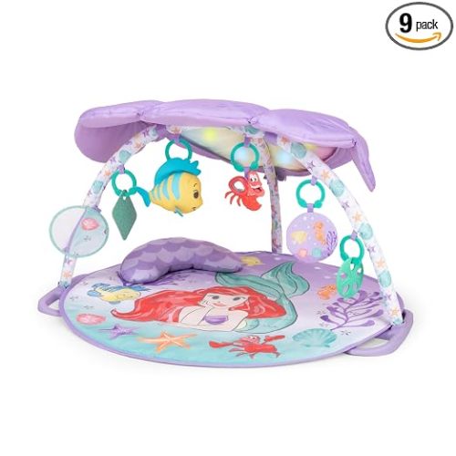 Bright Starts Disney Baby The Little Mermaid Twinkle Trove Light-Up Musical Baby Activity Gym with Tummy Time Pillow, Newborn+