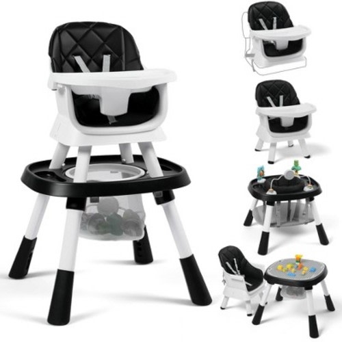 Kinder King 15 in 1 Baby High Chair, Coverts to Rotatable Activity Play Center/Infant Dining Booster Seat, Detachable Toys, Removable Tray, Black