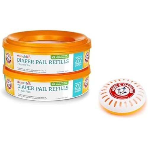 Munchkin® Refill Set for Step™ and Pail™ Diaper Pails - Includes 2 Refill Rings and 1 Puck™ Baking Soda Cartridge