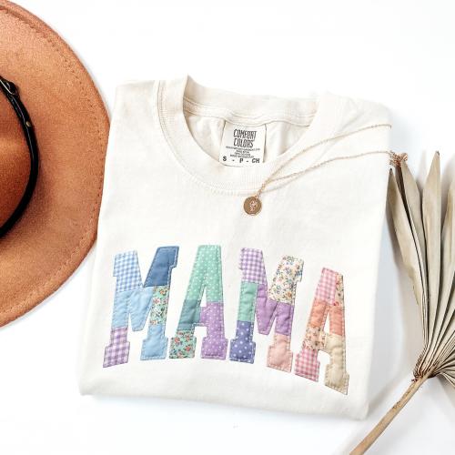 Mama T-Shirt, Patchwork Pastel Varsity Mama Tee, Mothers Day Gift Shirt, Cute Mama Gift, Comfort Colors Tee, Aesthetic Mama Shirt