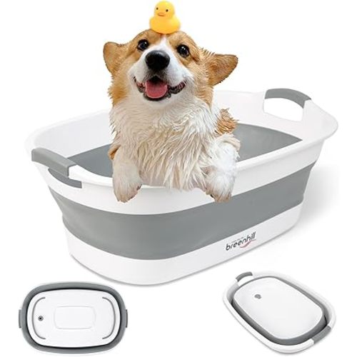 Collapsible Dog Bath Tub, Portable Puppy Bathtub with Drain Plug, Gray