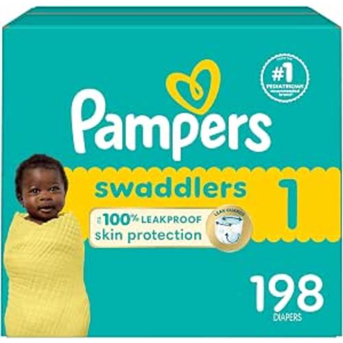 Pampers Swaddlers Diapers, Size 1, Absorbent, Keeps Baby Dry and Comfortable, Skin Safe Disposable Baby Diaper, 1 Pack (Count of 198)