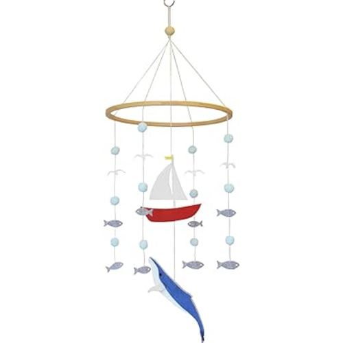 Baby Crib Mobile – Wooden Hanging Nursery Baby Mobile for Crib, Nursery Decor for Boys & Girls, Perfect Shower Gift (Whale and Sailboat Ocean) Also Fits Bassinets, Sorrel + Fern