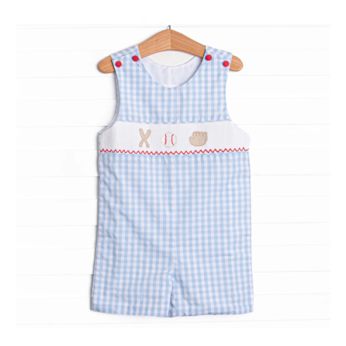 Foul Ball Smocked Jon Jon, Blue – Stitchy Fish