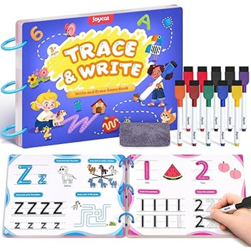 JoyCat Preschool Learning Activities 48 Reusable Pages, Handwriting Practice for Kids Toddlers, Tracing Letter Number Workbooks, Educational Autism Busy Book, Learning Gift Toys for 3 4 5 Year Olds
