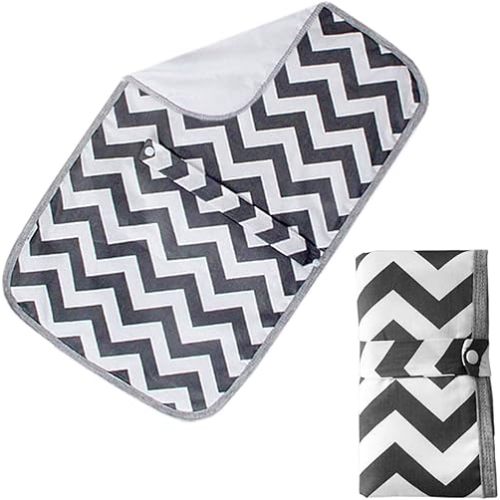 Medsuo Foldable Nappy Changing Mat, Diaper Pad Waterproof Travel Changing Mat with Gray Waves Infant Urinal Pad Baby Changing Kit for Home Travel Outside