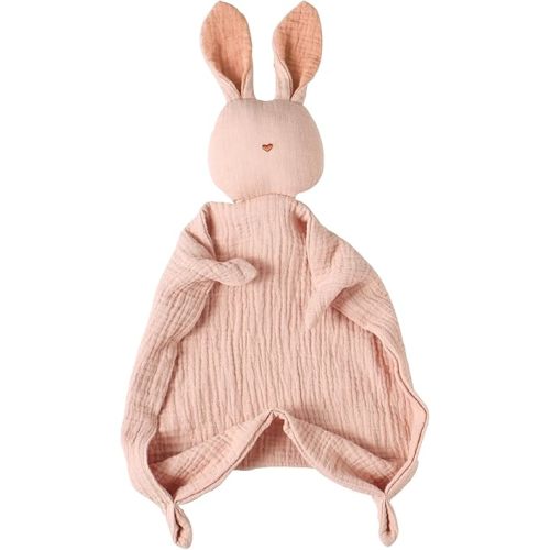 insular Bunny Lovey Blanket for Boys and Girls, Organic Cotton Muslin Security Blanket for Babies, Soft Breathable Lovie Soothing Towel for Newborn and Infant, Pink