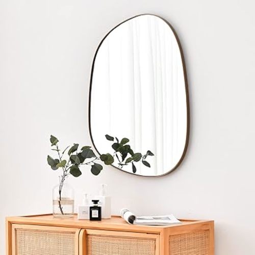 Asymmetrical Mirror for Wall Decor 17.5"*22.5", Modern Brass Framed Wall Mirror for Living Room Bathroom Bedroom Entryway ELE-STOU-0066G