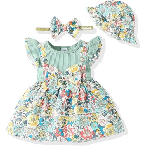 SUNNY PIGGY Baby Girl Clothes Newborn Infant Dress Outfit 0 3 6 9 12 18 24 Months Skirt Set Headband+Hat