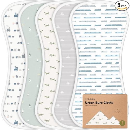 Organic Burp Cloths Baby Boy & Girl - 5-Pack Super Absorbent Cotton Burping Cloths for Babies, Soft & Plush Newborn Spit Up Rags, Infant Towels for Milk Spit Up, Unisex, Large 21" x 10" (Vessels)