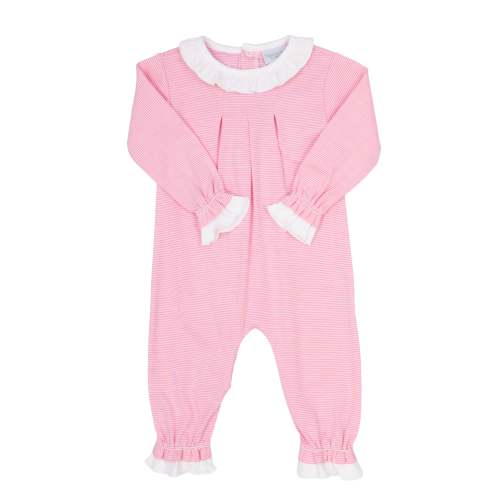Ruffle Romper- Pink Stripe/White