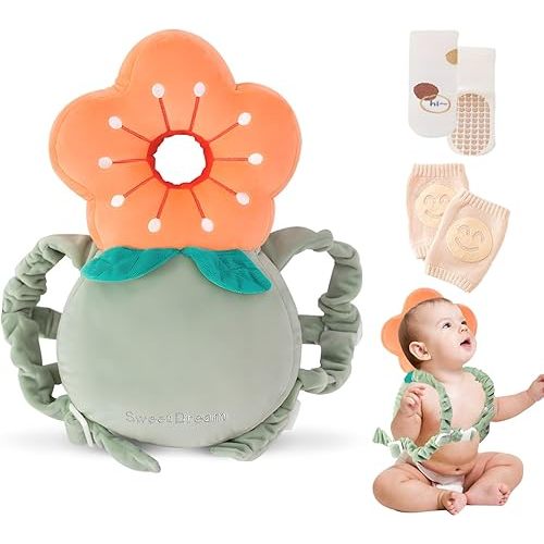 Baby Walker Head Protector Backpack Wear,Toddler Adjustable Baby Head Protection Backpack for Safety Baby Learning Walking Crawling (Flowers)