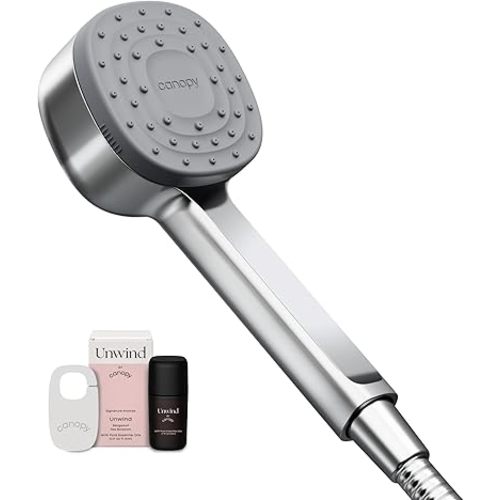 Canopy Handheld Filtered Shower Head & Scalp Massager - High Pressure Shower Head Filter for Hard Water - Reduce Impurities for Healthier Scalp, Skin & Hair - Hair Growth - Chrome