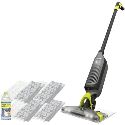 Shark VACMOP Cordless Hard Floor Cleaner, Vacuum and Spray Mop, Powerful Suction, Lightweight, LED Headlights, Includes 4 Disposable Pads, 12oz Multi-Surface Cleaning Solution, Gray, VM252