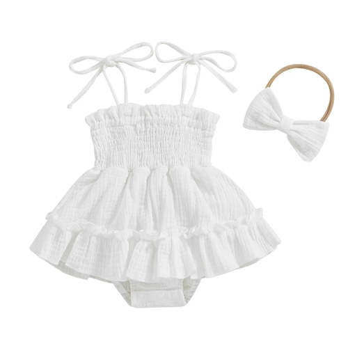 Tie Sleeve Onesie Dress with Bow
