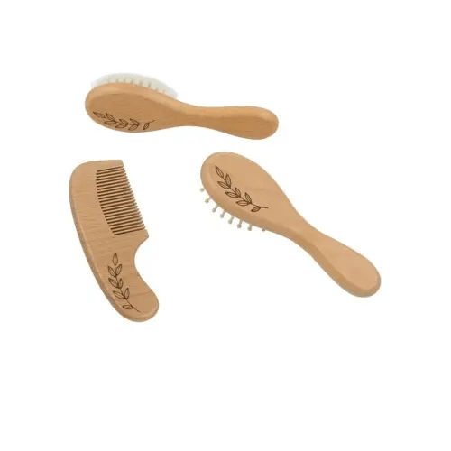 Living Textiles 3 Pieces Wooden Brush & Comb Set in Brown